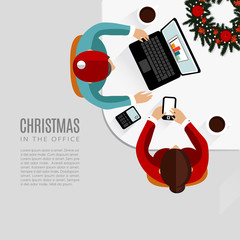 Meeting in the office, Christmas flat design, vector