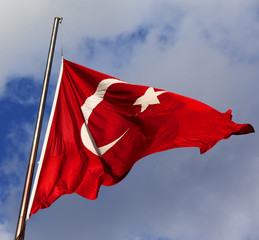 Turkish flag on flagpole