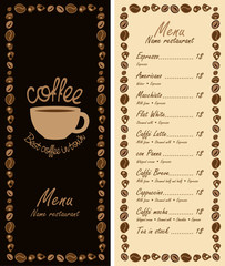 menu for the cafe with a cup of coffee