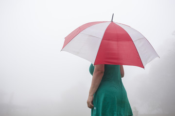 Woman Umbrella Mist Home
