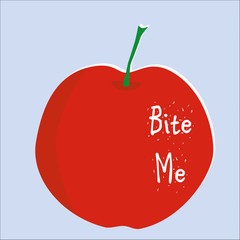 Stylized red apple with the words Bite Me added in white text and copy space provided