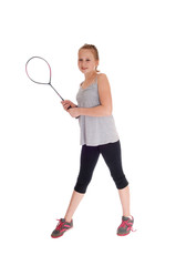 Obraz na płótnie Canvas Young blond girl with her tennis racquet.