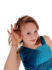 Fototapeta premium Young little girl can't hear.