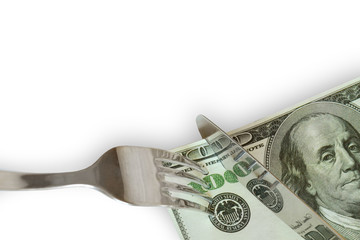 The food is out of the money(dollars).Conceptual photography.