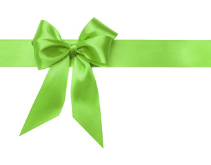 Green bow on white background.