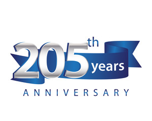 205 Years Anniversary Logo Blue Ribbon