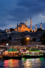 Rolgordijnen Suleymaniye Mosque at night in Eminonu, Istanbul, Turkey.  © PrimeMockup