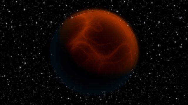 Animated abstract planet burning in global fire with gigantic thunder under the hot red atmosphere. Looped full HD animation. 