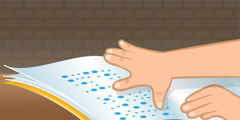 cartoon vector illustration of braille reading