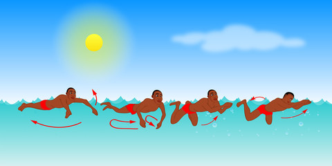 cartoon vector illustration of a man swimming breast stroke
