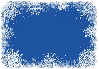 Obraz na płótnie Canvas Christmas frame with snowflakes over blue background