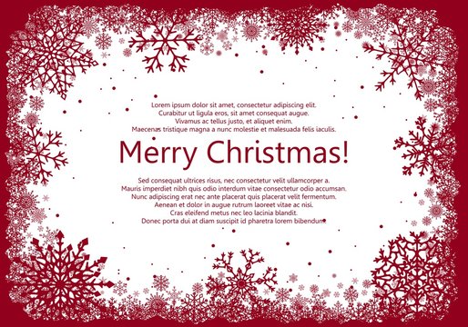 Red Christmas frame with snowflakes isolated on white background