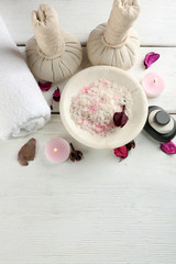 Spa composition on white wooden background