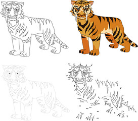 Naklejka premium Cartoon saber-toothed tiger. Vector illustration. Dot to dot gam