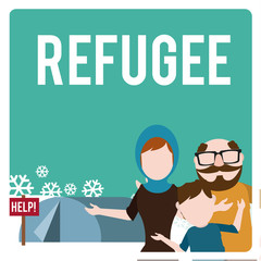 Naklejka premium refugee illustration over winter landscape