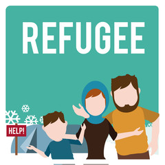 refugee illustration over  winter landscape