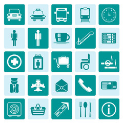 One tone Airport, travel and transportation vector icon set