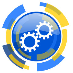 gear blue yellow glossy web icon