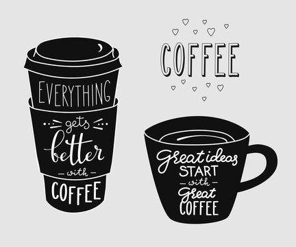 Quote lettering on coffee cup shape set