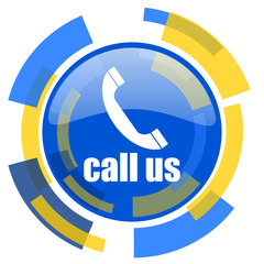 call us blue yellow glossy web icon