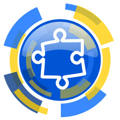 puzzle blue yellow glossy web icon