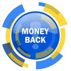 money back blue yellow glossy web icon