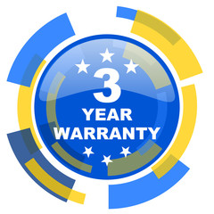 warranty guarantee 3 year blue yellow glossy web icon