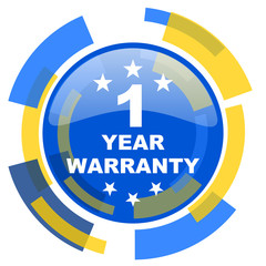warranty guarantee 1 year blue yellow glossy web icon
