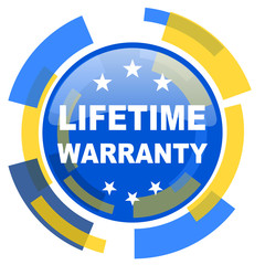 lifetime warranty blue yellow glossy web icon