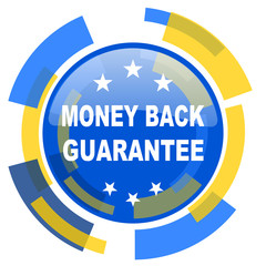 money back guarantee blue yellow glossy web icon