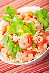 Fusilli, shrimp and celery salad