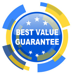 best value guarantee blue yellow glossy web icon
