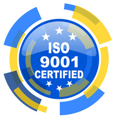 iso 9001 blue yellow glossy web icon