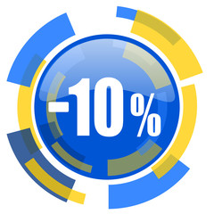 10 percent sale retail blue yellow glossy web icon