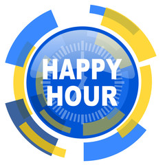 happy hour blue yellow glossy web icon