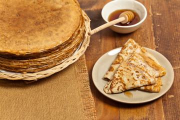 Pancakes or Russian Blintzes. Selective focus.