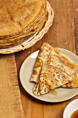 Pancakes or Russian Blintzes. Selective focus.