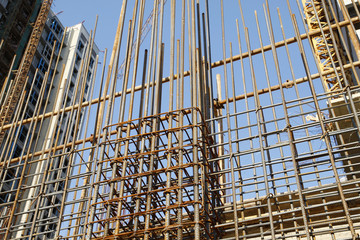 Steel grid on the construction site