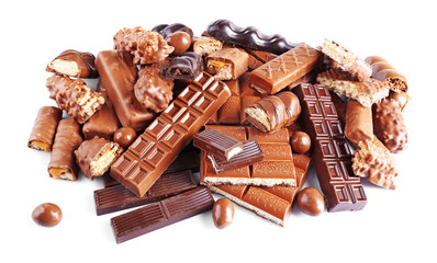 mix of chocolate, isolated on white