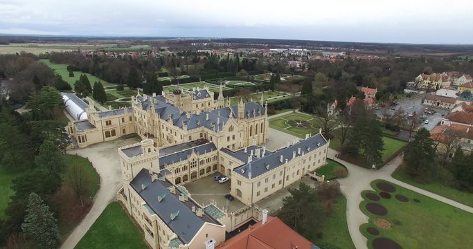 Aerial view of Lednice Castle in Czech Republic