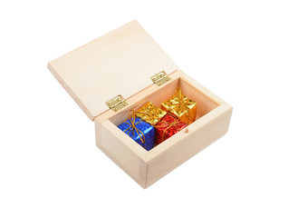 Wooden box with christmas gift