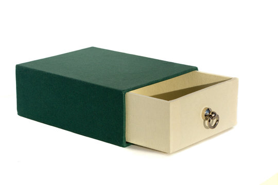 Green and white gift box .Open box.