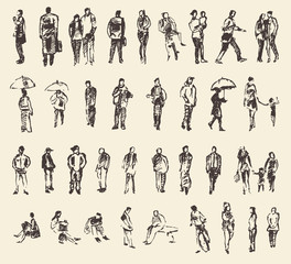 Naklejka premium Sketch of people vector Illustration hand drawing