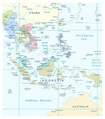 Fototapeta premium Southeast Asia Detailed Map
