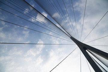 Cables and supports of bridge in china against blue sky