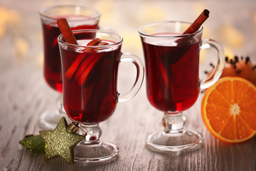 Mulled wine on wooden table