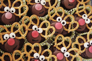 Homemade reindeer cupcakes, Soft selective focus, retro tone