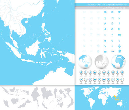 Southeast Asia Map Outline Navigation Set