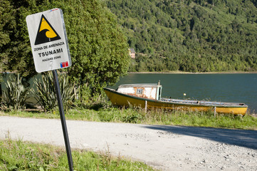 Tsunami Hazard Zone Sign - Puyuhuapi - Chile