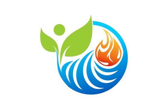 Wave Fire With Leaf Logo Vector